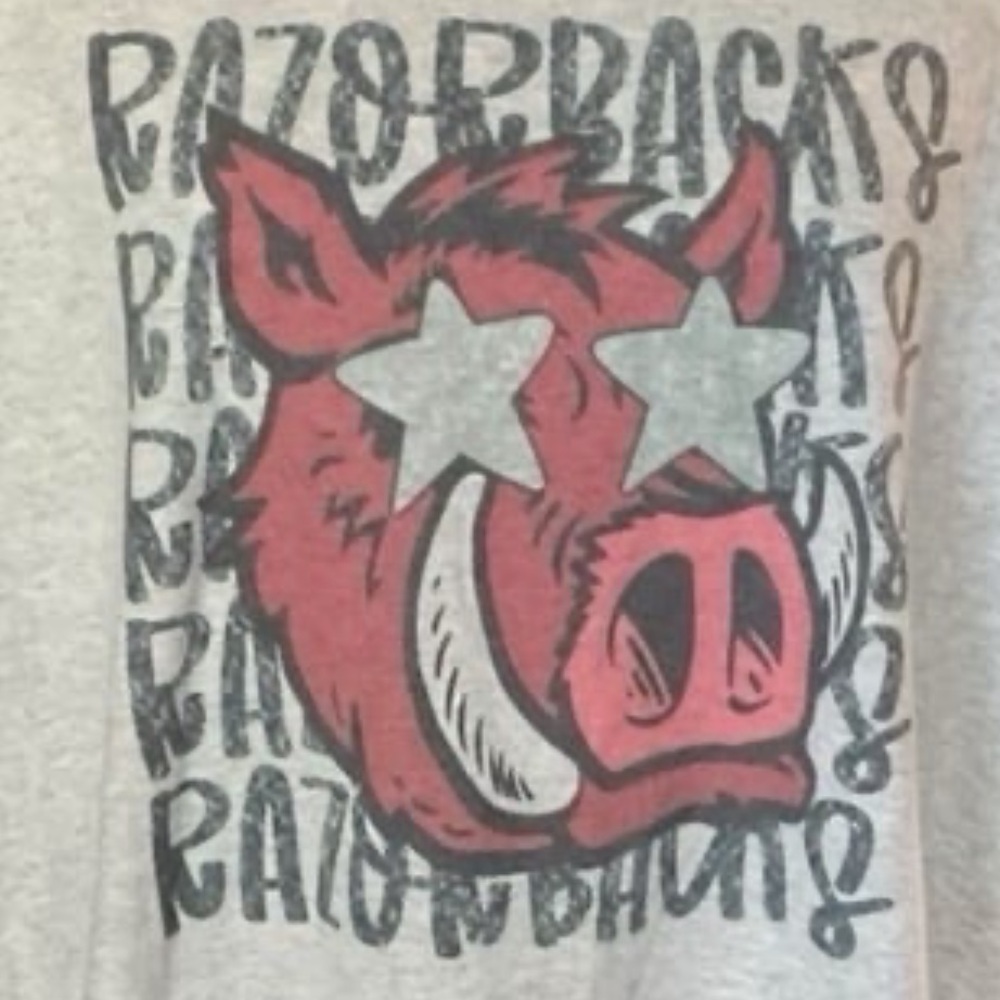 Gildan Women’s XL Gray Arkansas Razorback Graphic T-Shirt Crew Neck DryBlend
